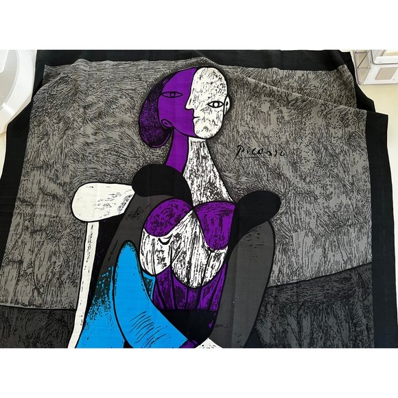 Picasso Large Square Scarf Abstract Face/Body, Purple-Black-Gray-Blue-White - Picture 2 of 7